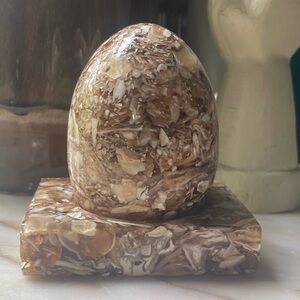 Unique Vintage Composite Egg Decor Figurine on Pedestal